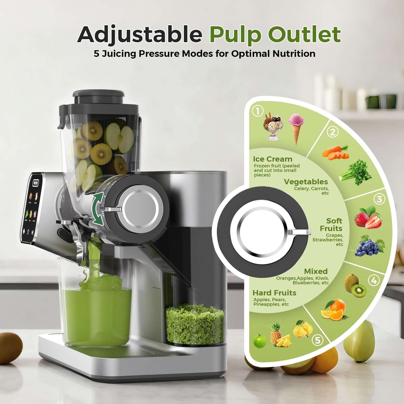 Cold Press Juicer, Powerful Juicer Machines with Adjustable Juicing Pressure,...