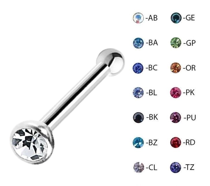 PAIR of 18G 20G 2mm CZ Gem Nose Studs Bones Ring Pin Steel Body Piercing Jewelry