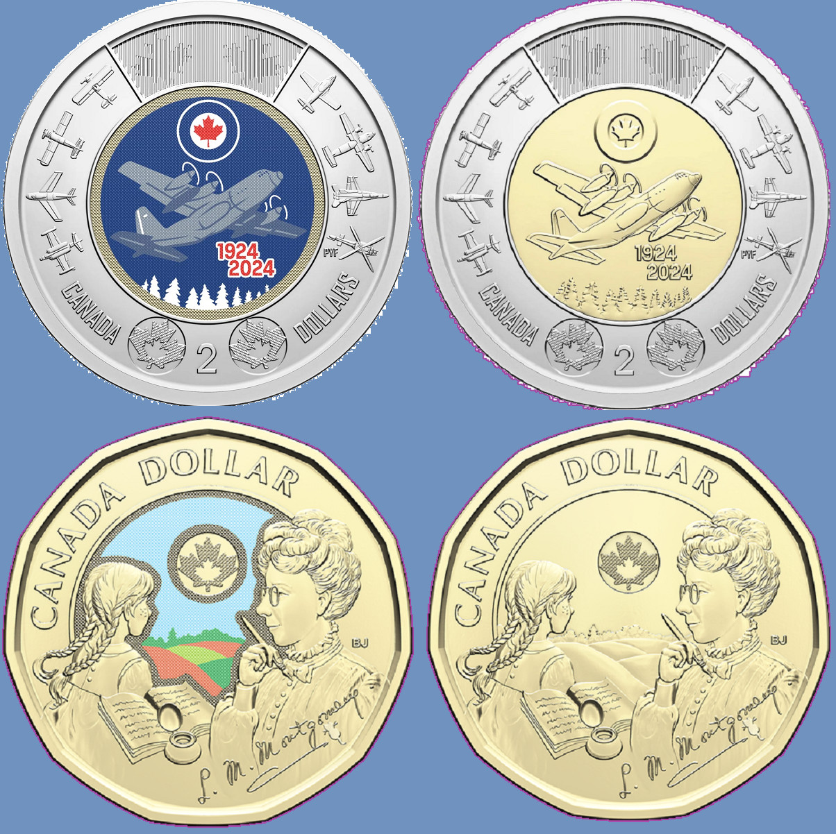 Set of 2024 Canada Air Force Toonie & Montgomery Loonie Mint UNC $2 Dollar Coins