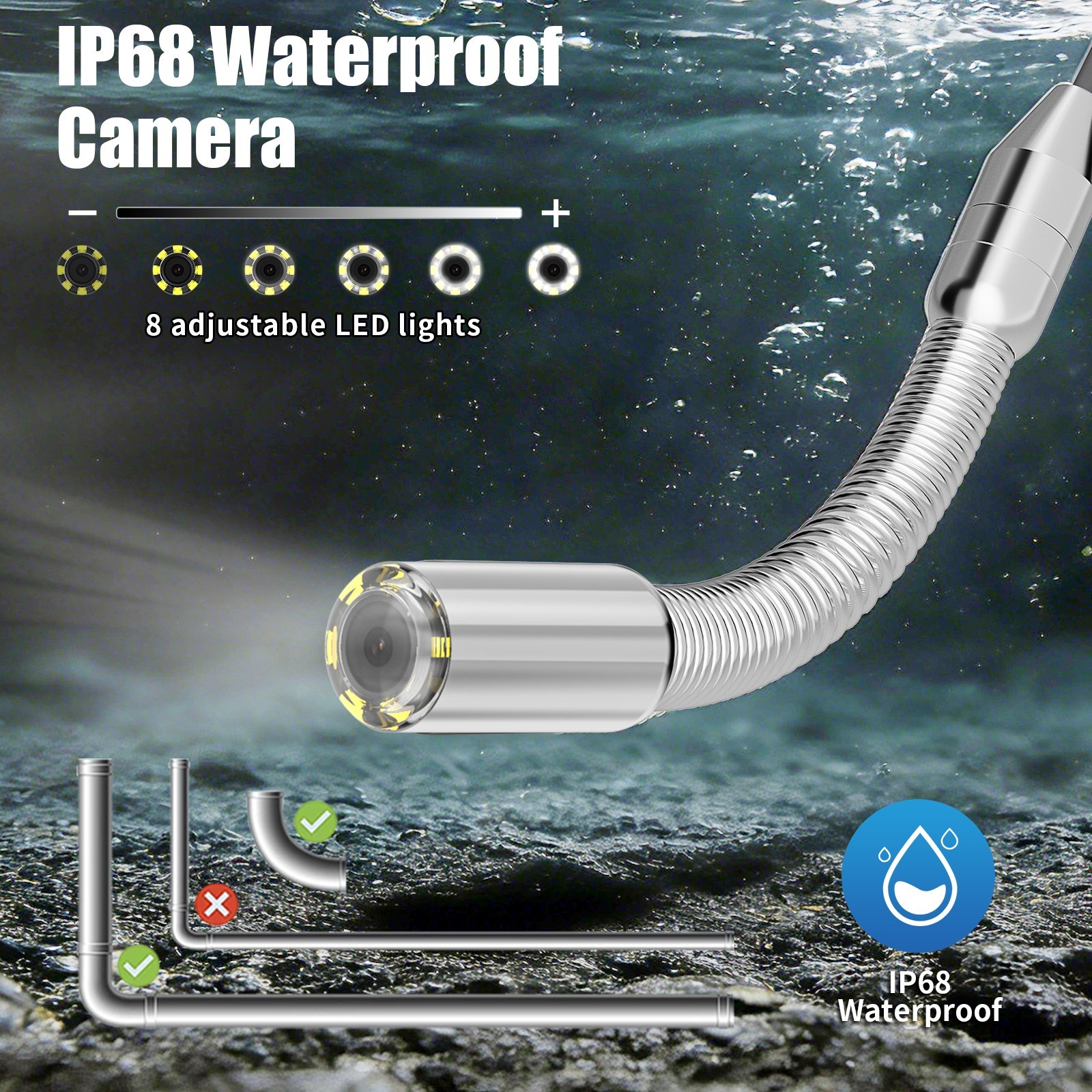 30m Pipe Sewer Inspection Camera w/ Meter Counter Drain Sewer Endoscope 7" DVR