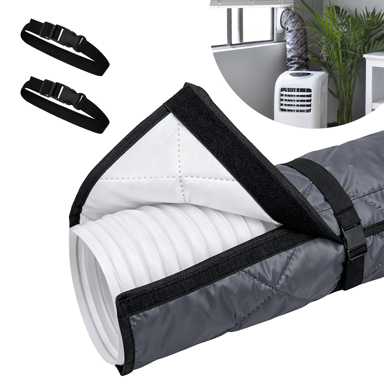 59" Portable AC Hose Cover Heat Insulation Sleeve For 5-5.9" Exhaust Vent Straps