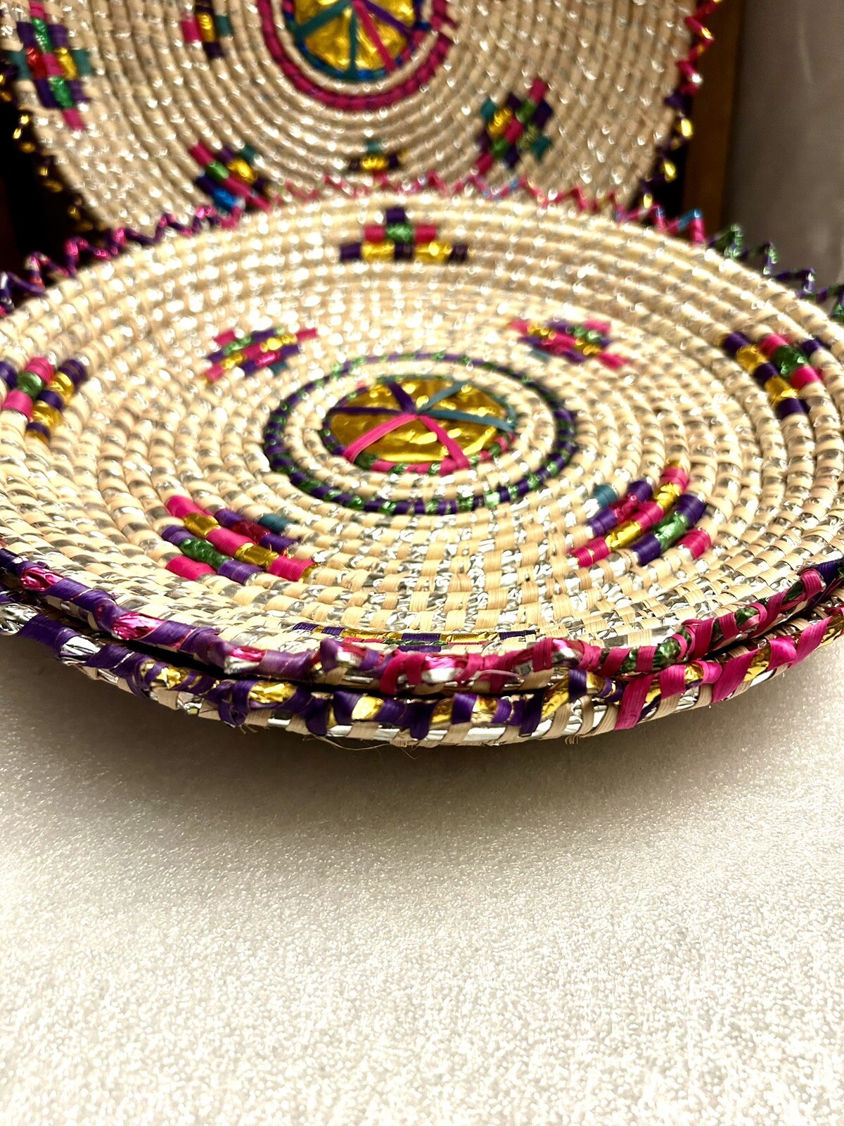 Vintage Asian Hand Woven Bread/ Fruit Basket Indian Style Mehndi Decorative Plat