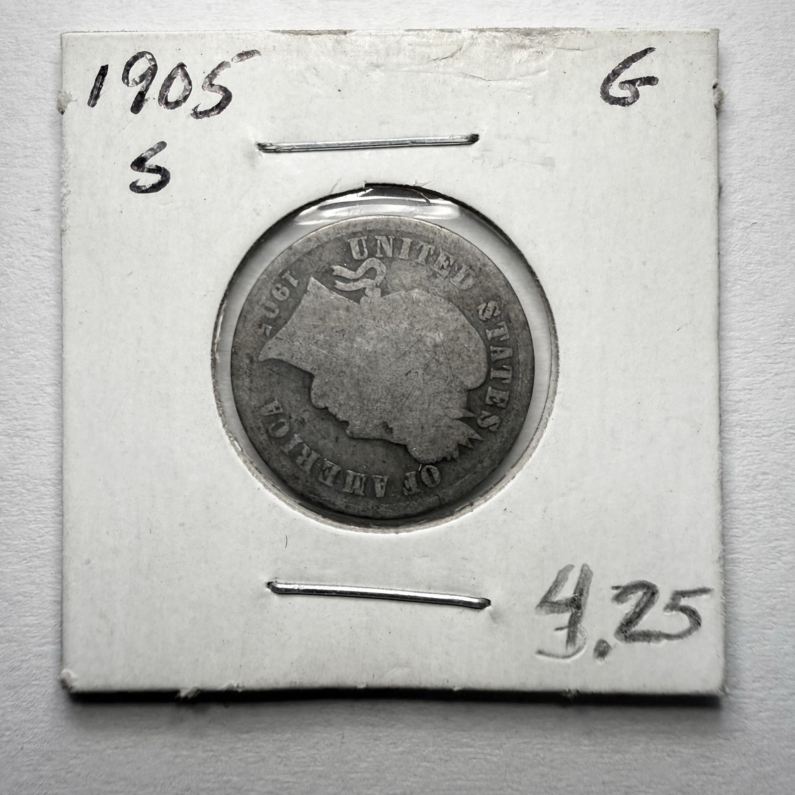 1905-S Barber Dime 10C SILVER - Good (G)