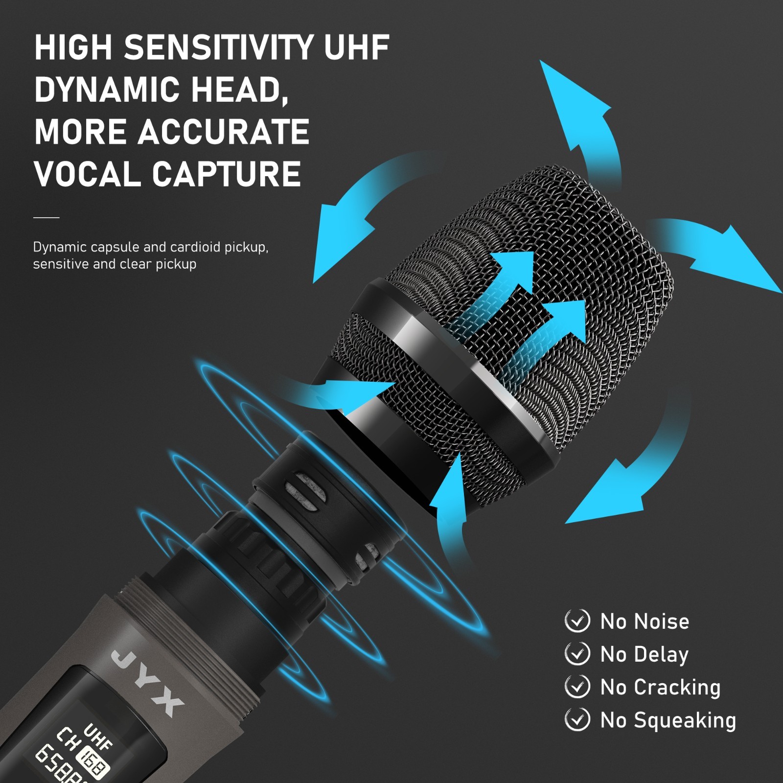 JYX UHF Dual Wireless Mic Set, Rechargeable,50M Range,Karaoke, Speech, PA System