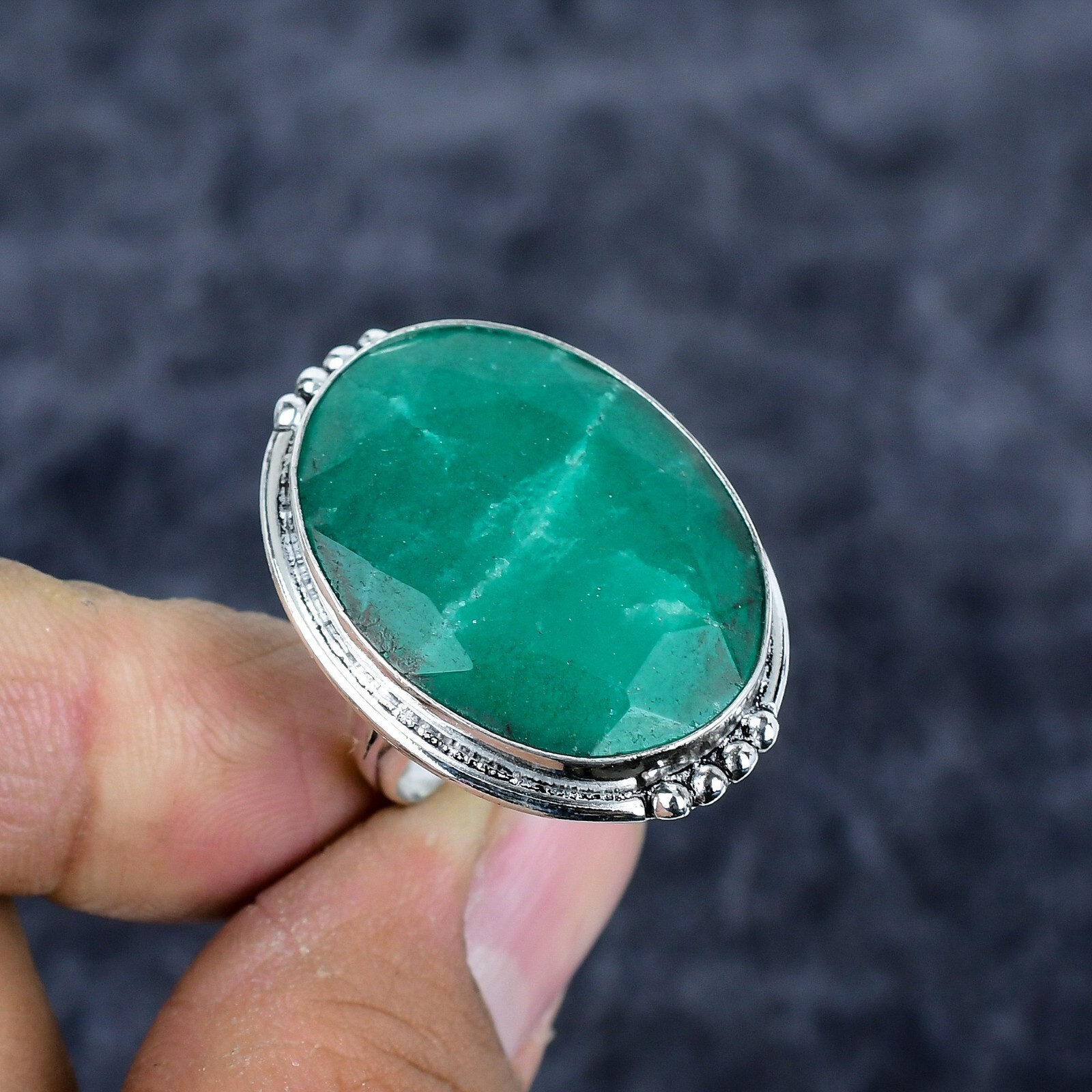 Emerald Lab Created Gemstone Handmade 925 Sterling Silver Ring Gift For Her