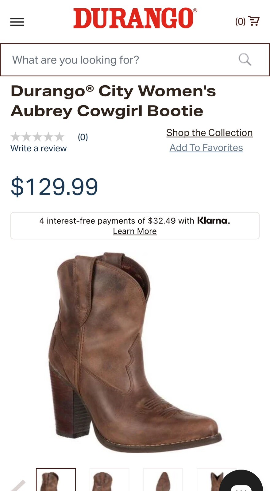 Durango® Women's City Aubrey Cowboy Bootie Brown Leather 7” 8  M Boots