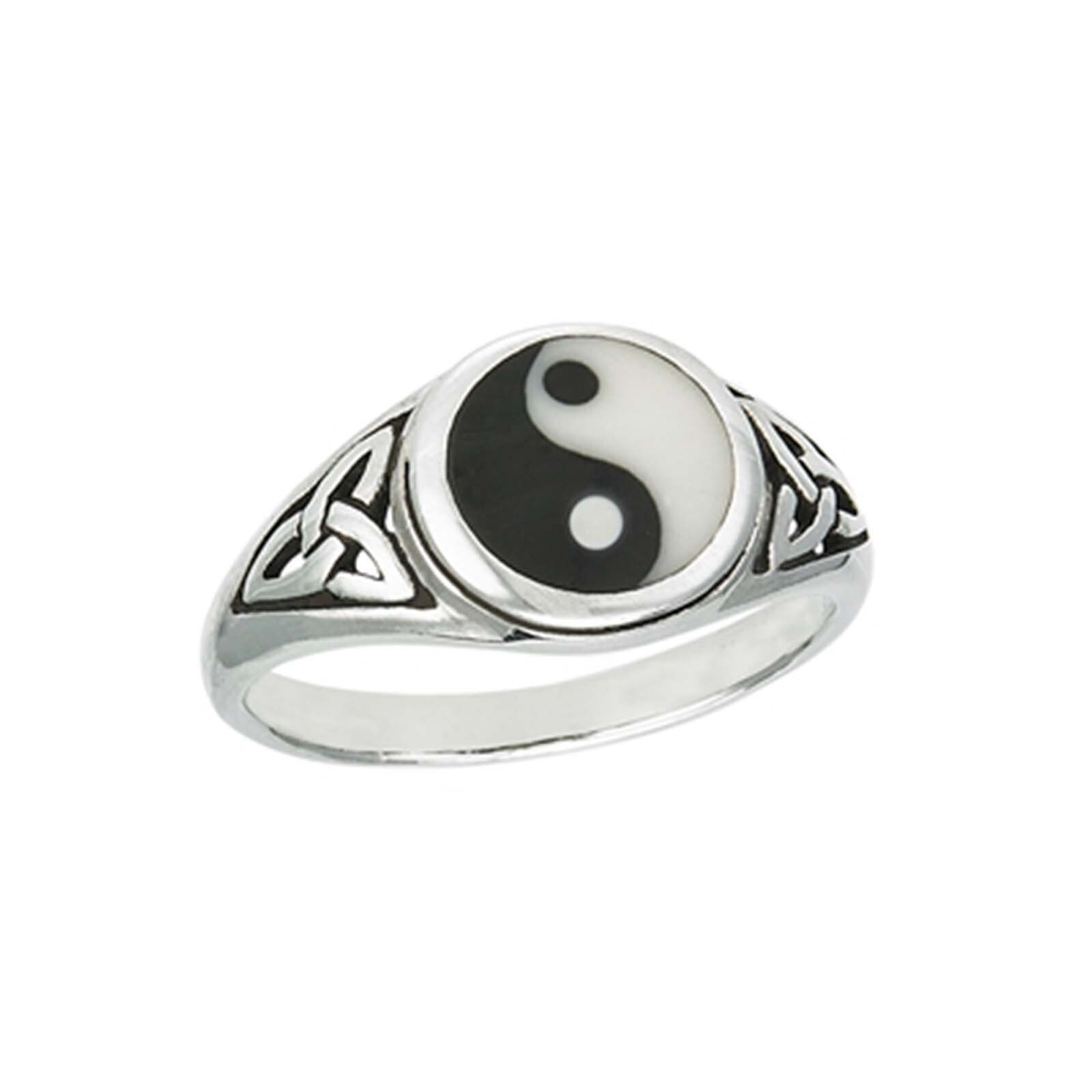 Yin Yang with Celtic Triquetra  925 Solid Sterling Silver Ring Size 6 7 8 9 10