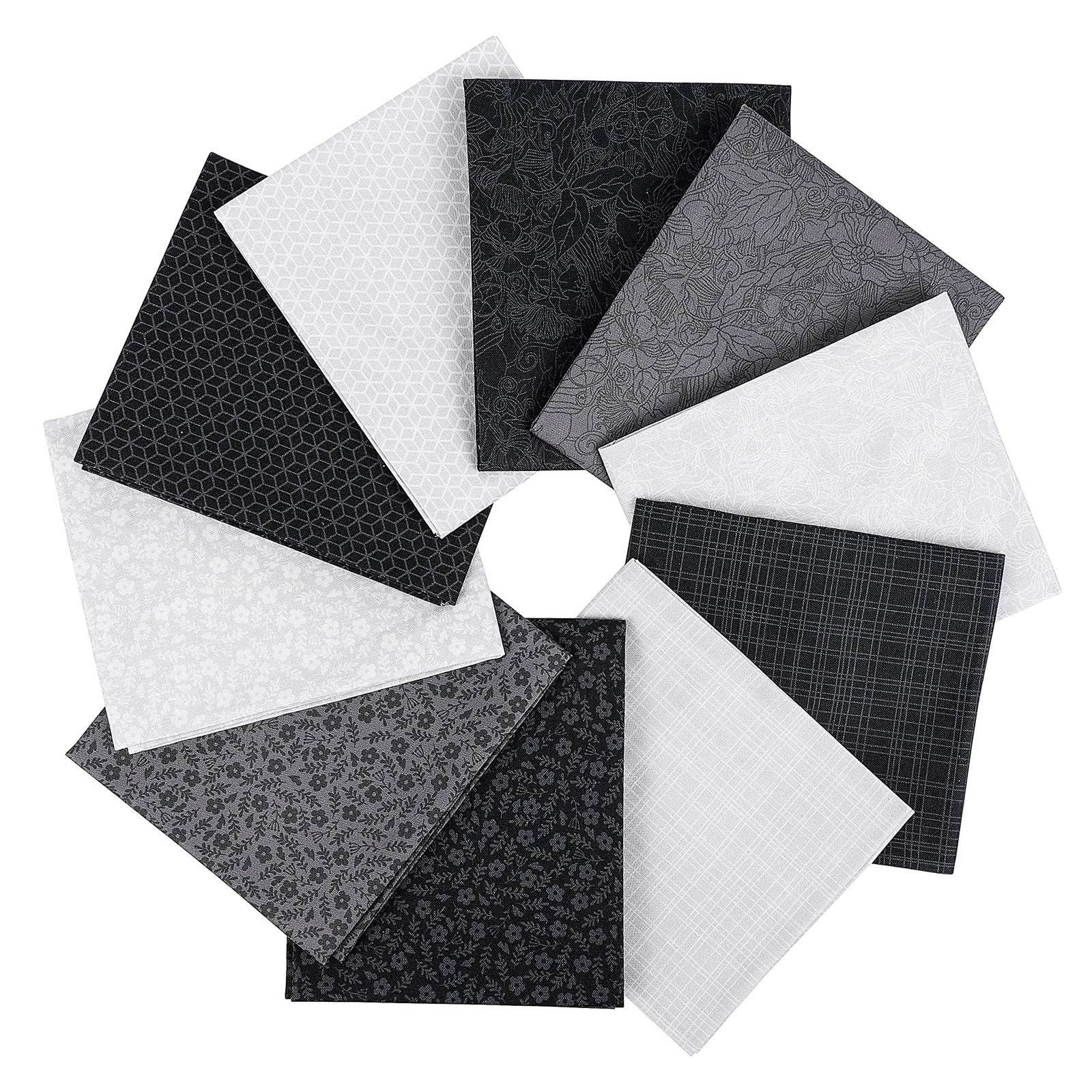 Craftido -25 Options- 100% Cotton Quilting Fabric Bundles 10pcs Monochrome