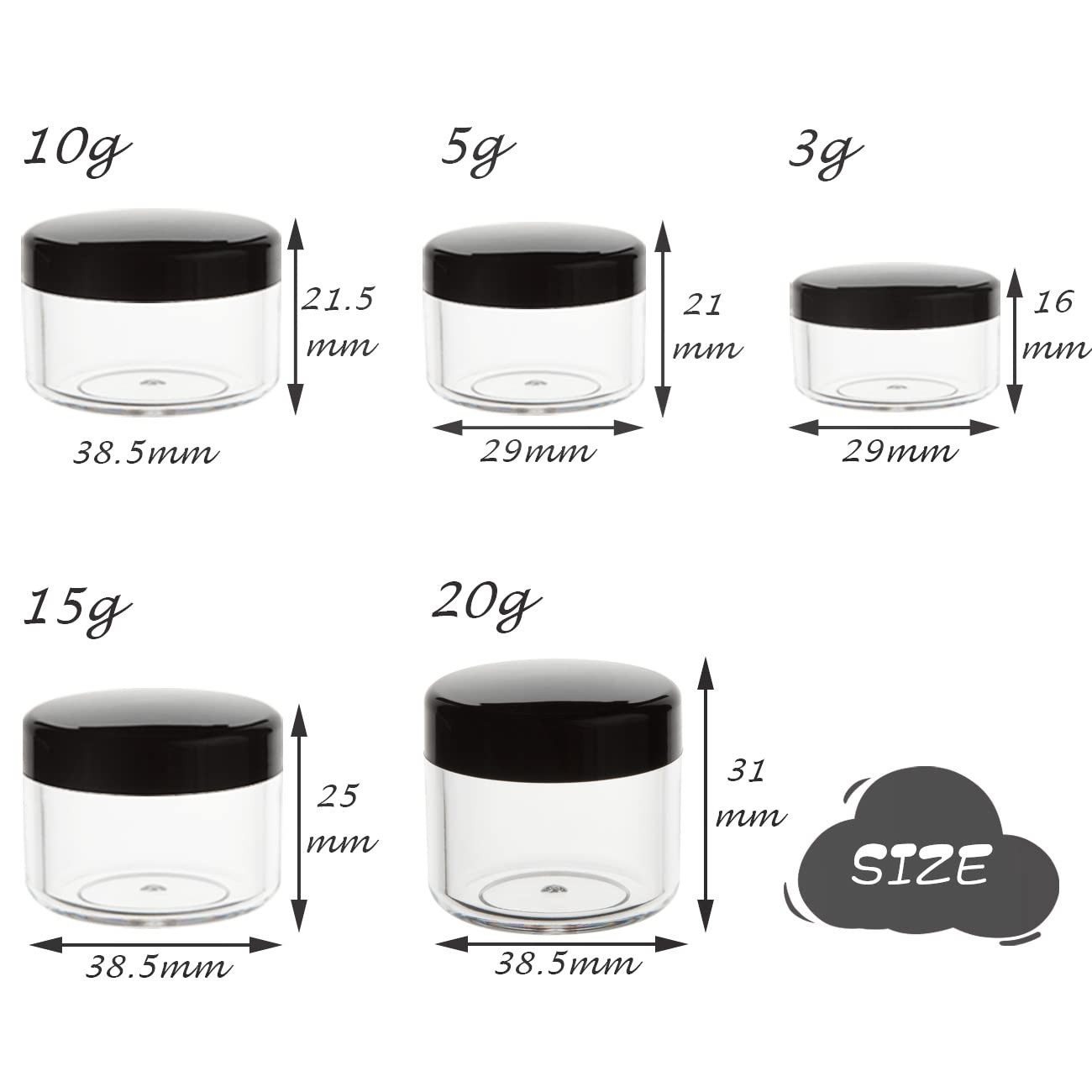 ZEJIA 10pcs Small Travel Containers, Black Sample Jars with 10pcs,