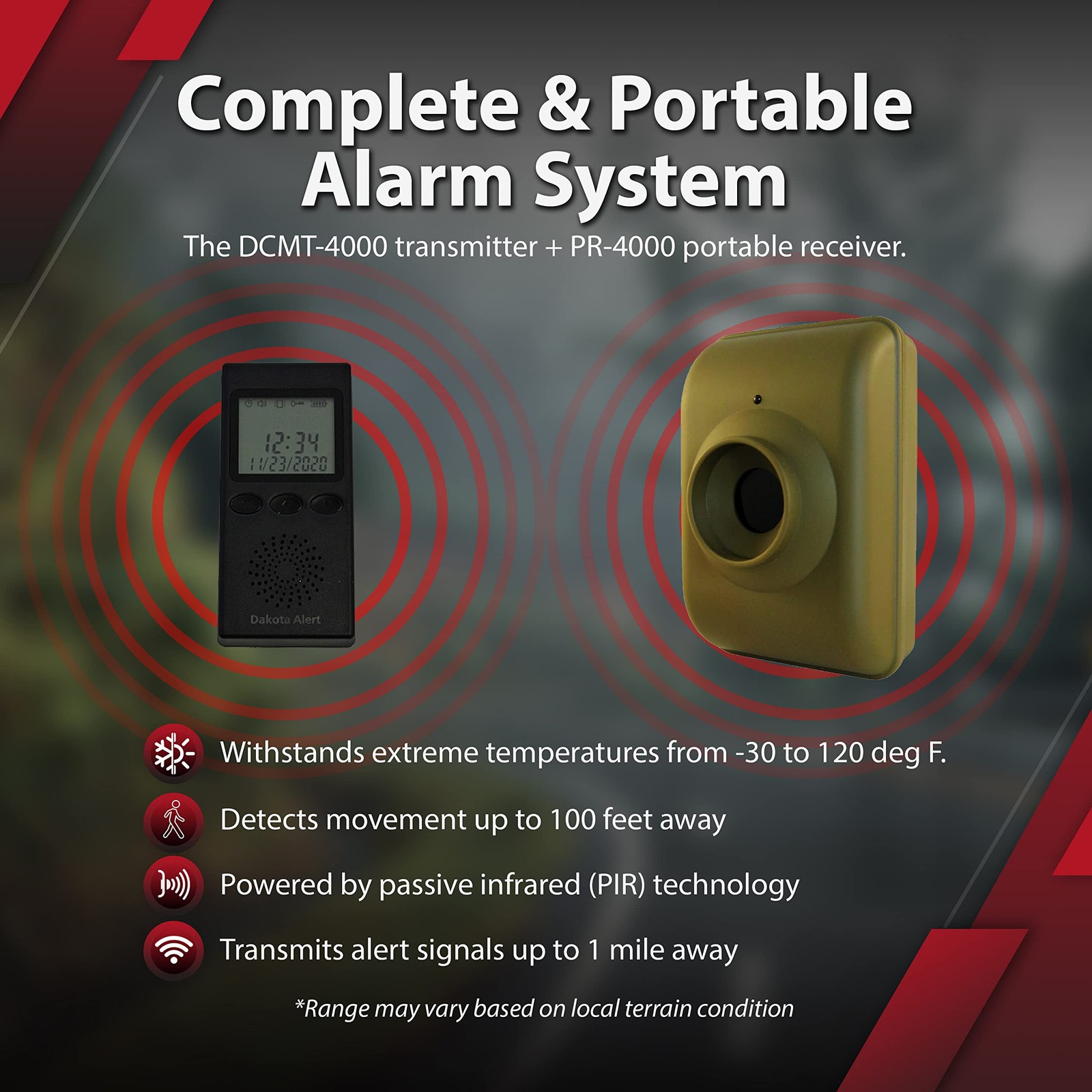 Long Range Motion Sensor System- Dakota Alert MTPR-4000 Wireless Black