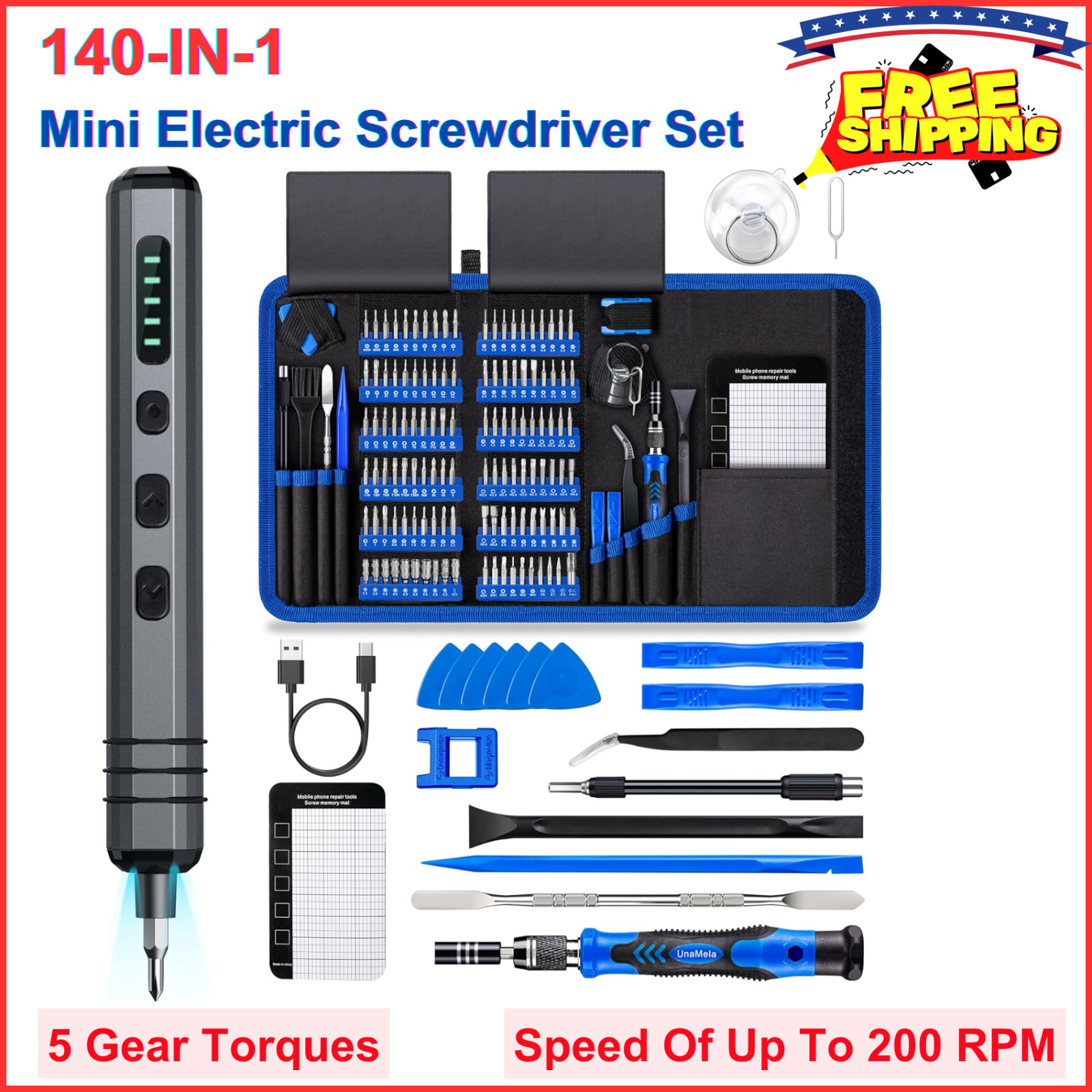 Mini Electric Screwdriver Set 140-IN-1: Small Electric Screwdriver Cordless PC
