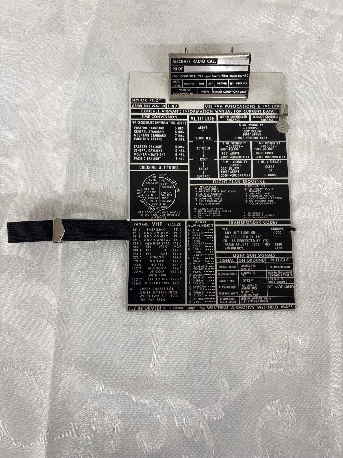 Vintage 1987 Senior Pilot Clipboard Metal Kneeboard With Legstrap Aviation Plane