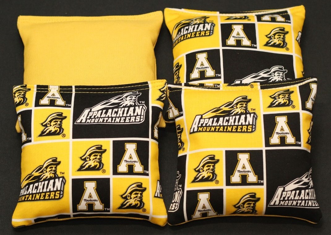 4 CORNHOLE BEANBAGS made w APPALACHIAN STATE University Mountaineers Fabric