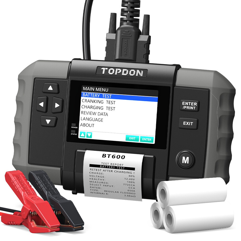 TOPDON BT600 12V 24V Accurate Portable Car Battery Tester with Printer