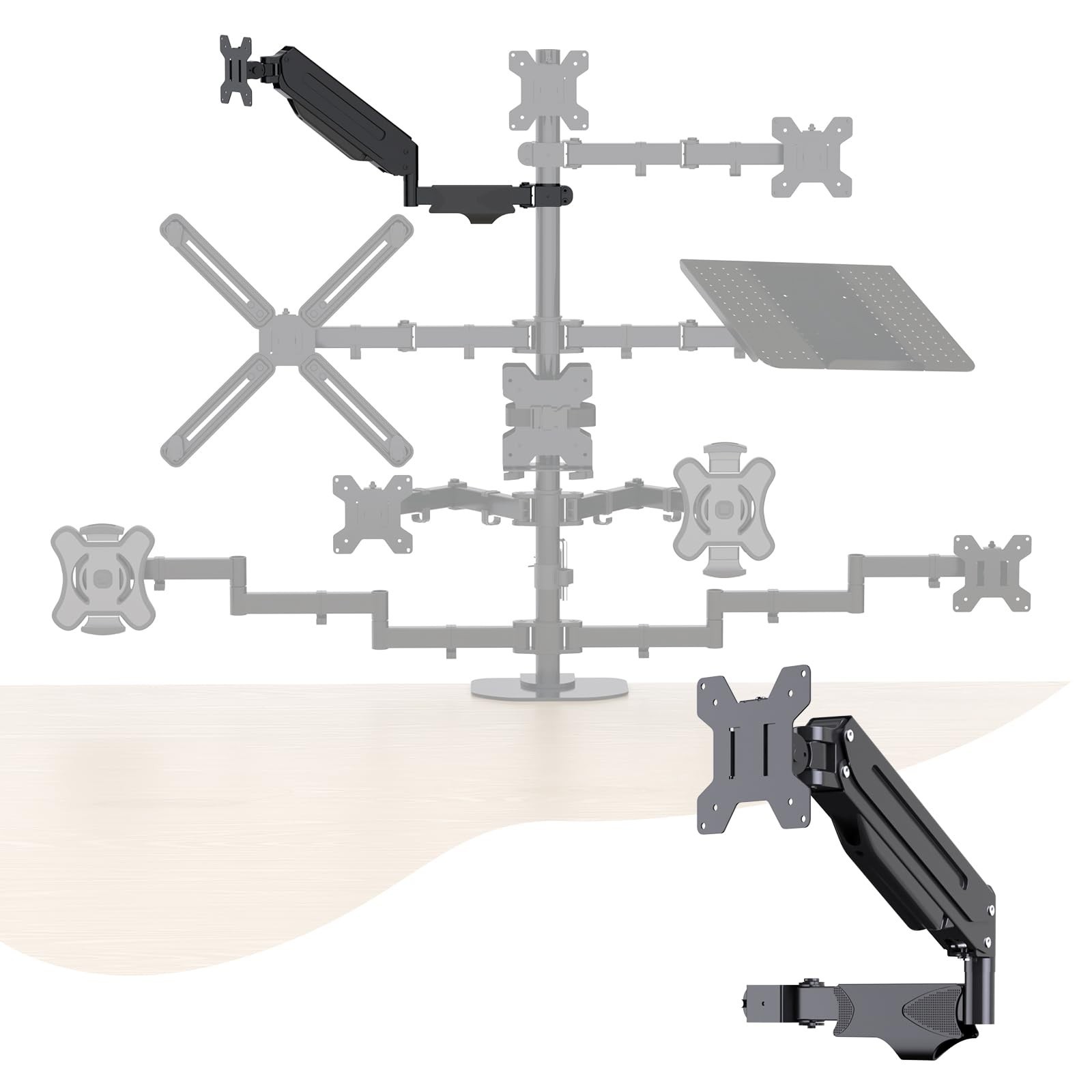 Pholiten Single Monitor Arm, Gas Type Display Arm, Double Articulated, 35MM P...