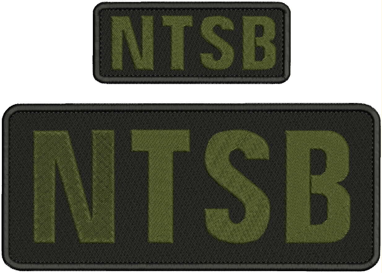 NTSB embroidery patches 4x10 and 2x5 hook on back OD GREEN ON BLACK