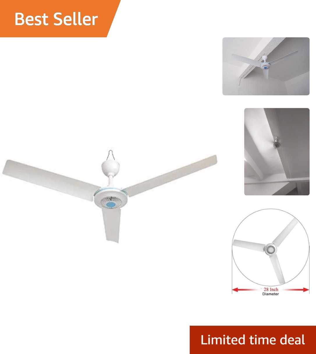 28-Inch Energy-Efficient Ceiling Fan - Indoor/Outdoor Quiet Operation
