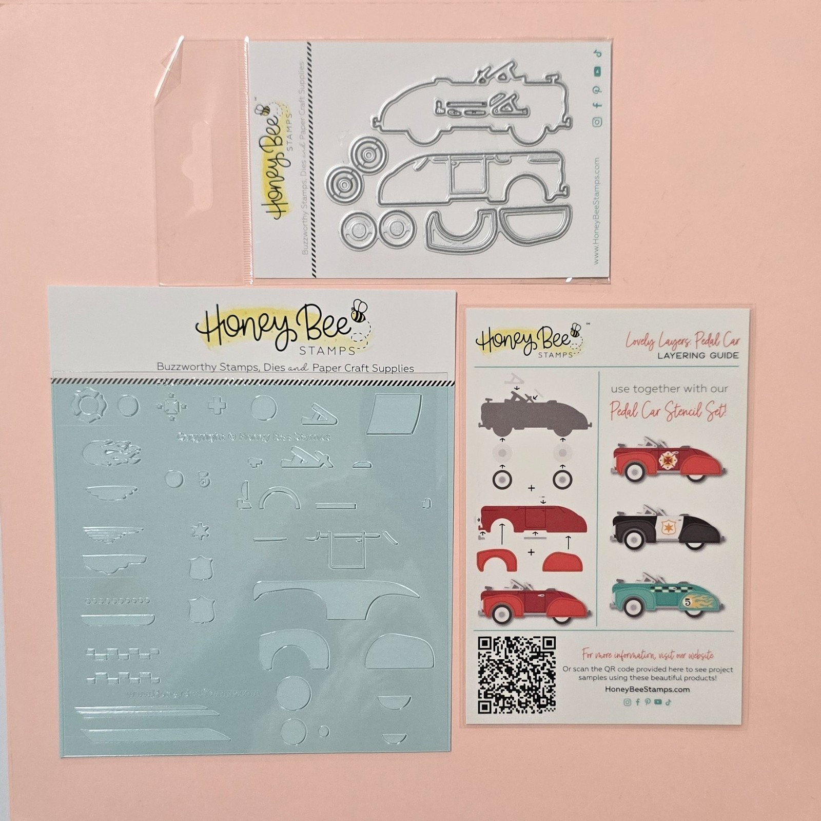 Honey Bee Stamps PEDAL CAR LOVELY LAYERS Cutting Dies & Stencil