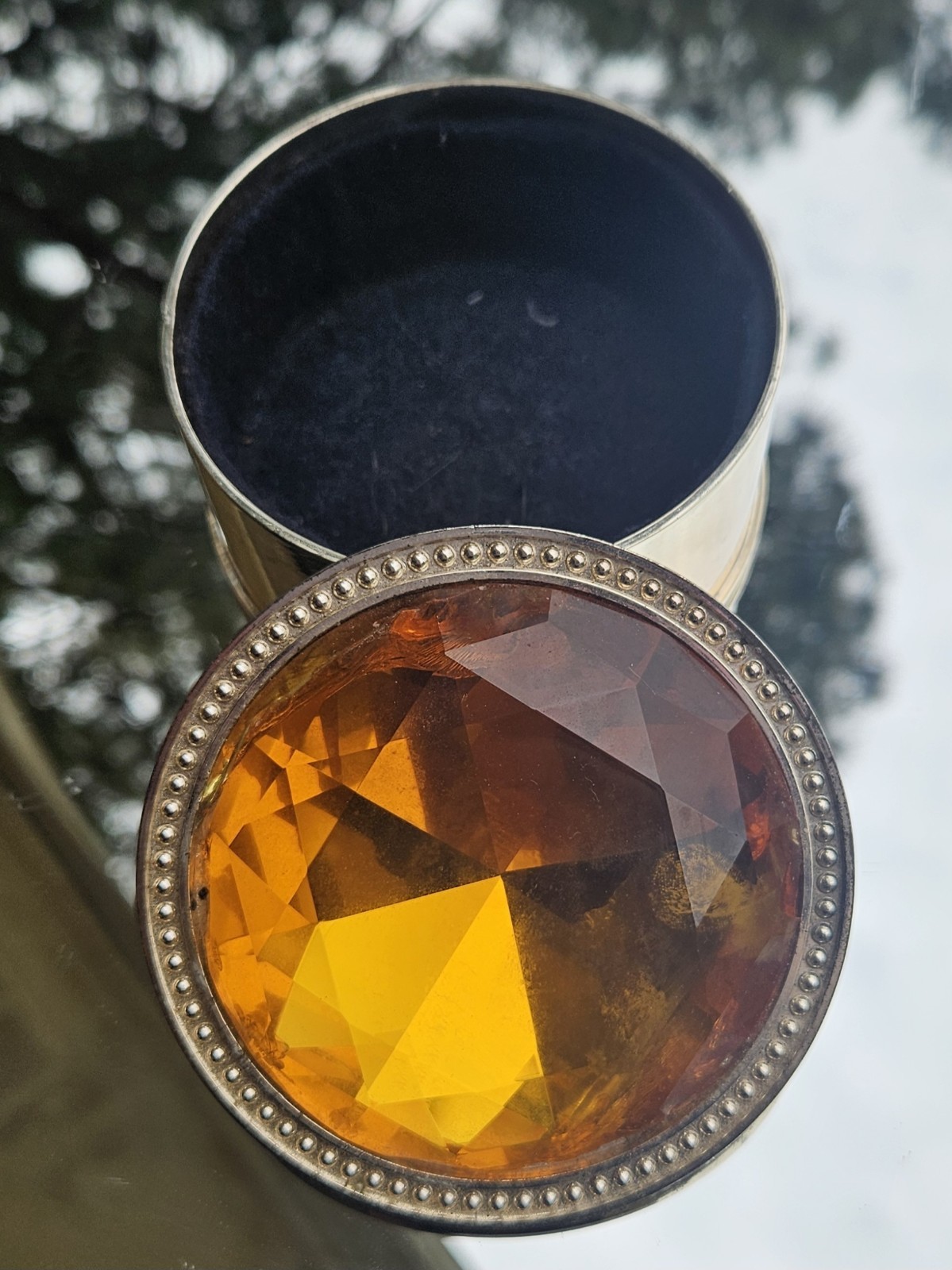Decorative Amber Colored Gemstone Trinket Box