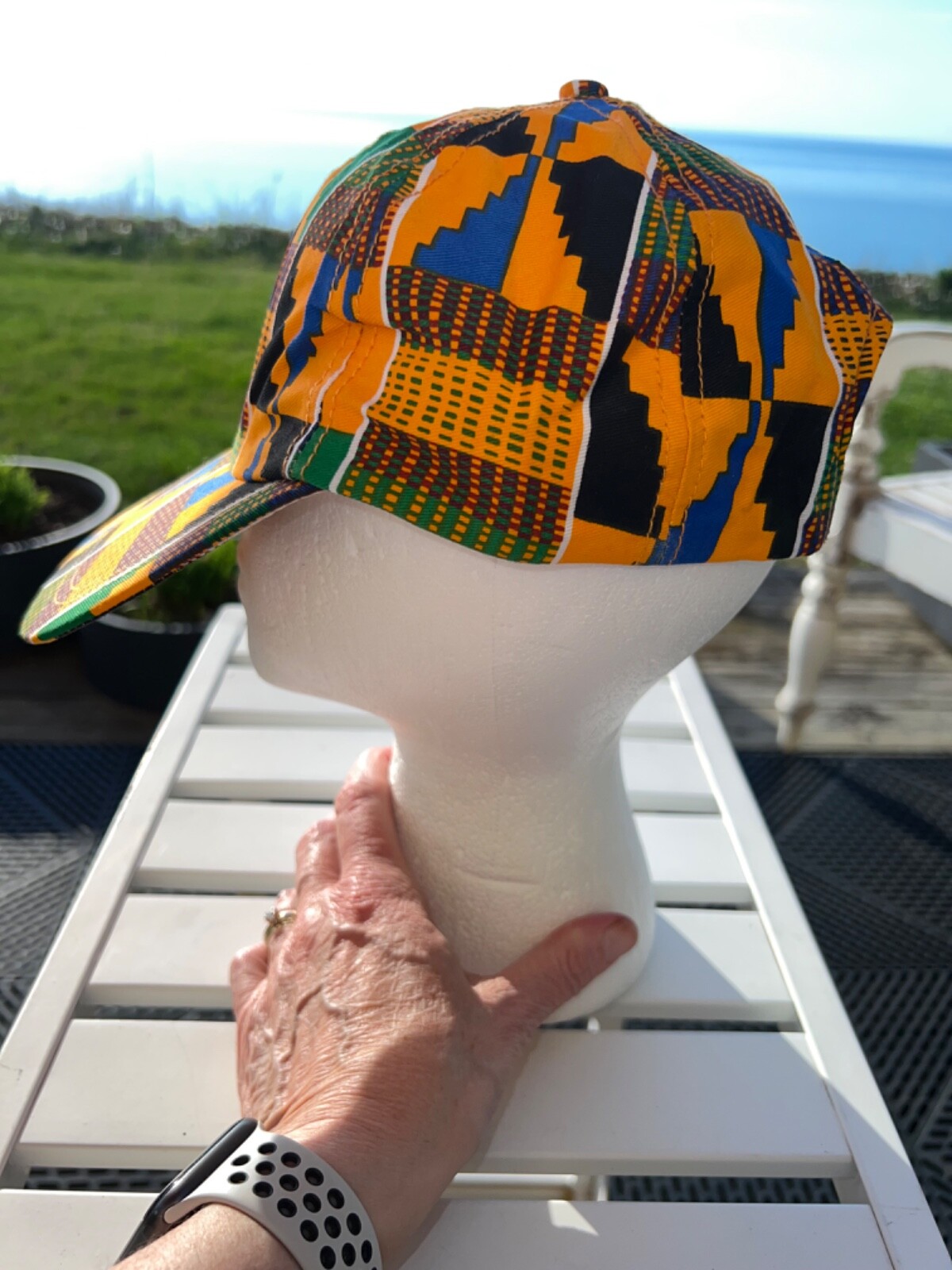 Avon gold Royal Blue Green Plaid 1994 Hat Cap Snapback EUC
