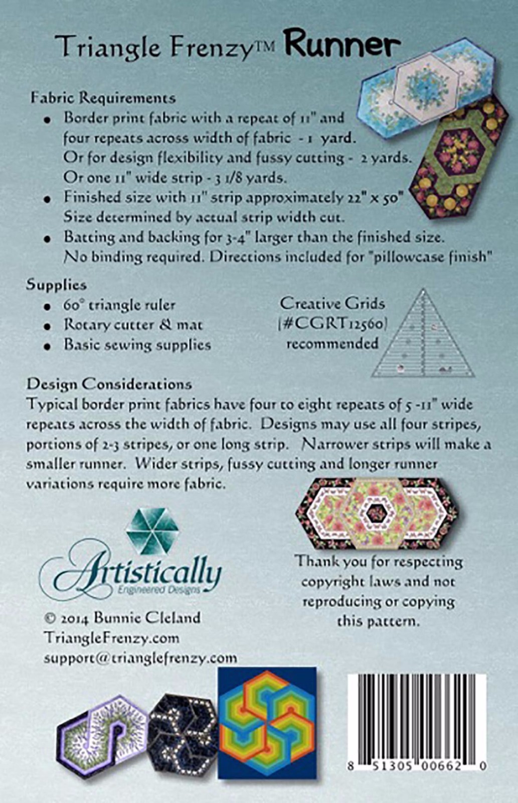 Triangle Frenzy Table Runner ~ Quilt Pattern by Bunnie Cleland ~ AED 162