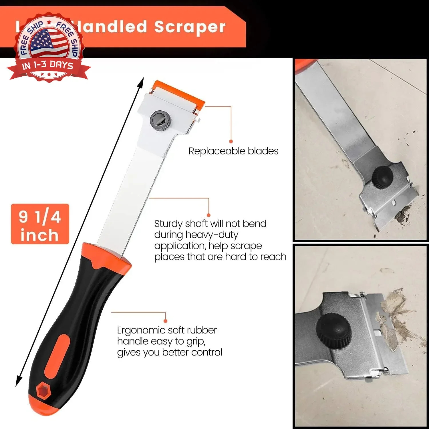 Razor Blade Scraper, Long Handled Scraper Tool with 10 Extra Replacemen