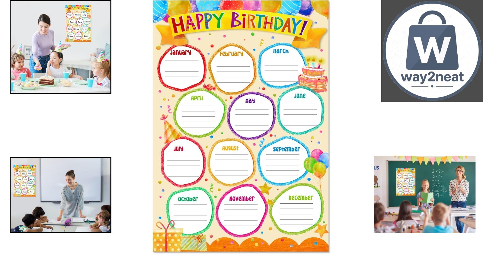 Laminated Birthday Calendar - Versatile Classroom Decoration for -Round Fun