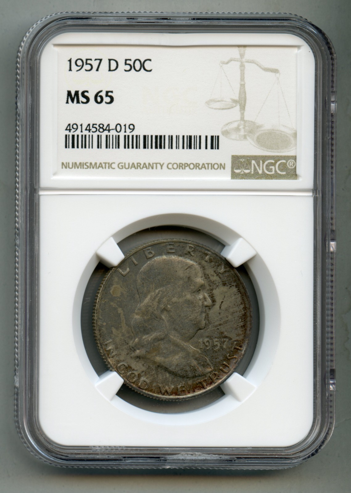 1957 D Franklin Silver Half Dollar NGC MS 65