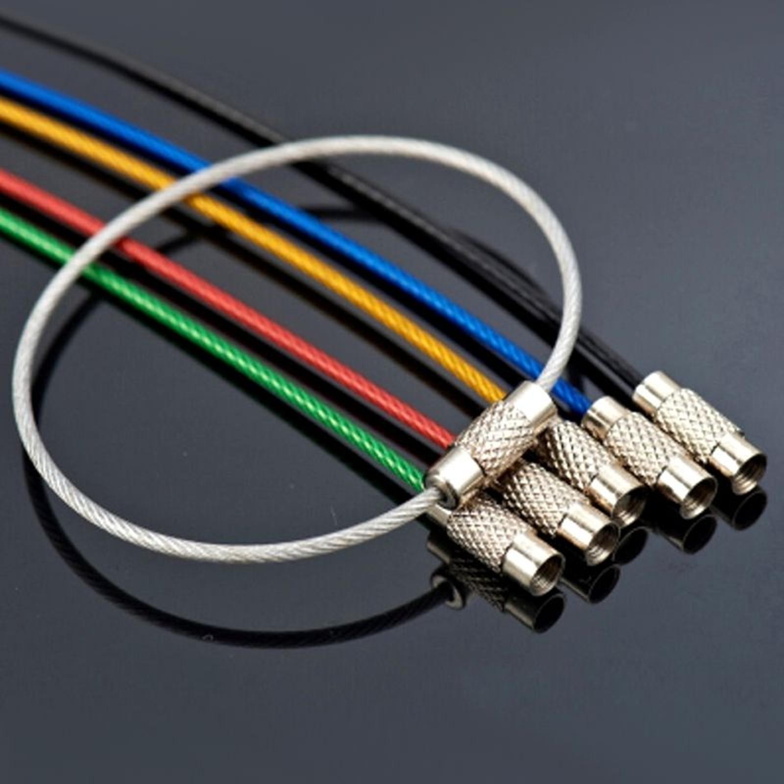 20* 1.5mm Screw Locking Wire Keychain Cable Rope Key Holder Keyring Chain Ring D
