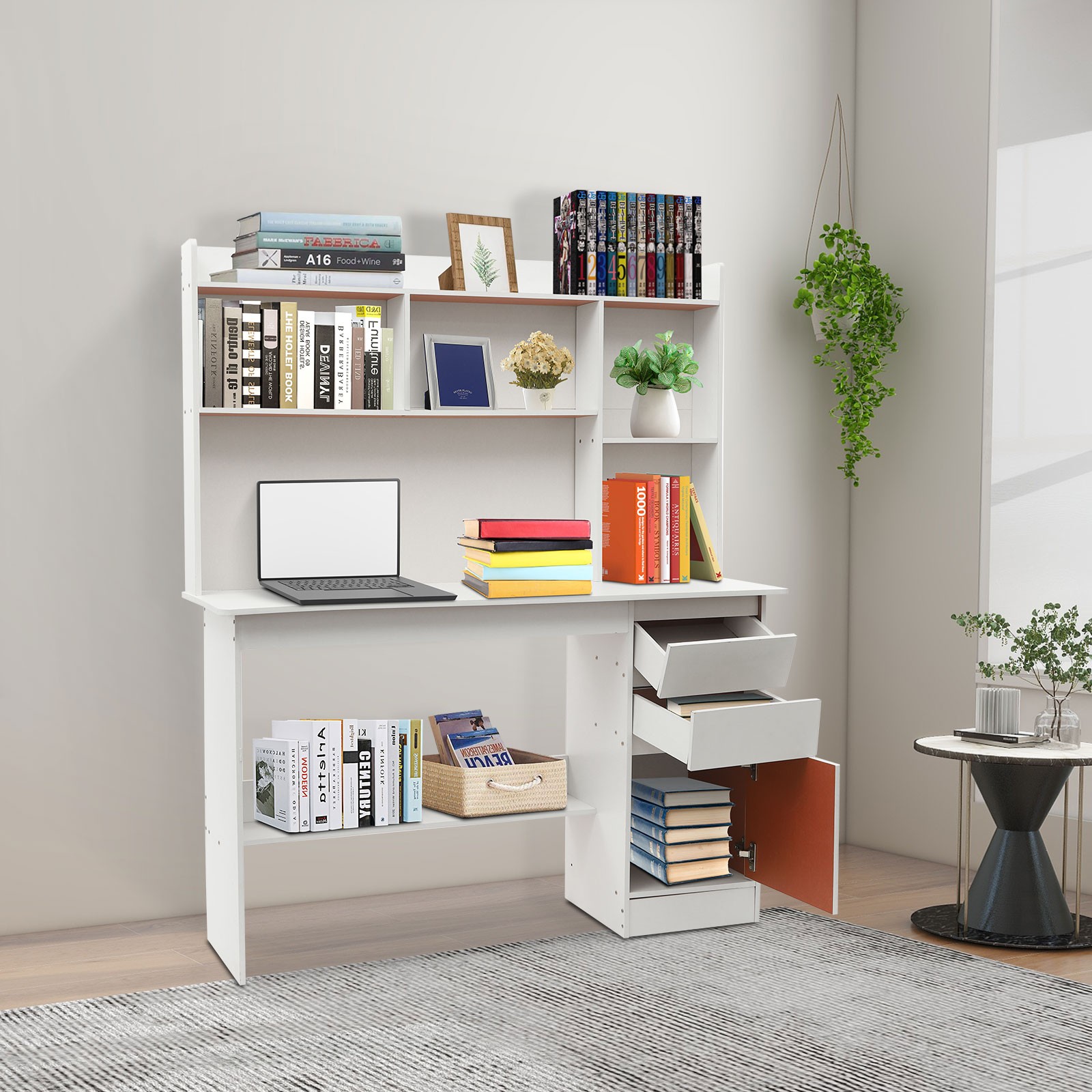 2 Drawers Home Office Desk, Modern Computer Desk, Rectangular Wood Office Desk
