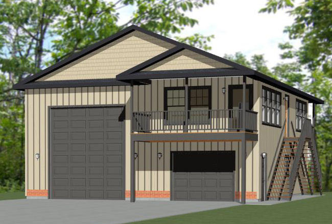 36x40 Apartment with 1-Car 1-RV Garage -- PDF Floor Plan -- 902 sqft -- Model 1B