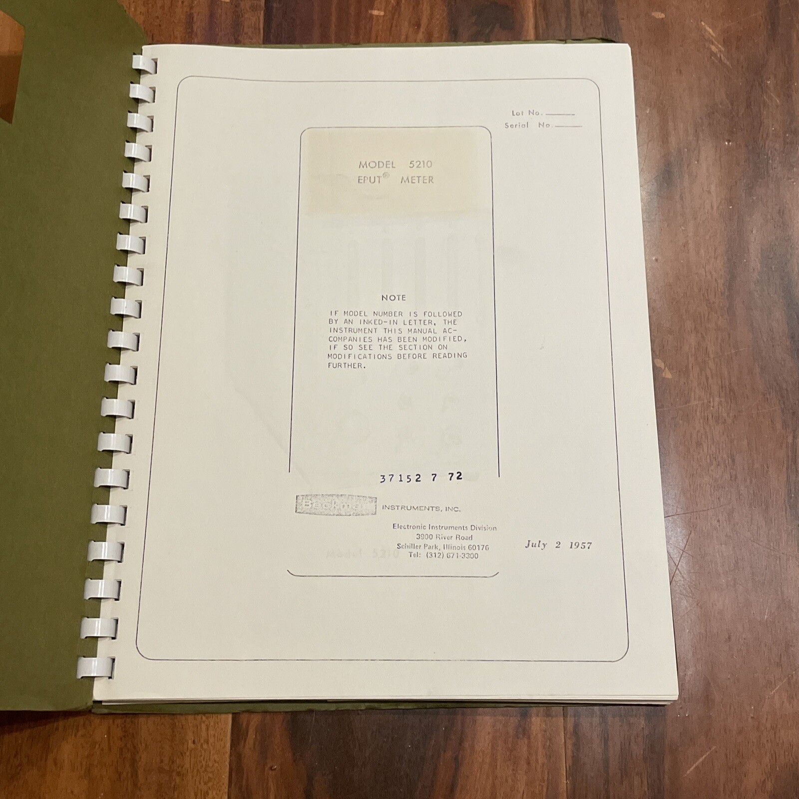 Beckman Model 5210 EPUT Meter Operating & Servicing Manual July 1957