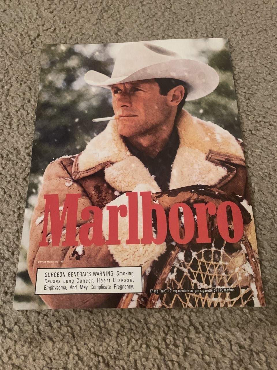 Vintage 1991 MARLBORO CIGARETTES Print Ad COWBOY SMOKING 1990s