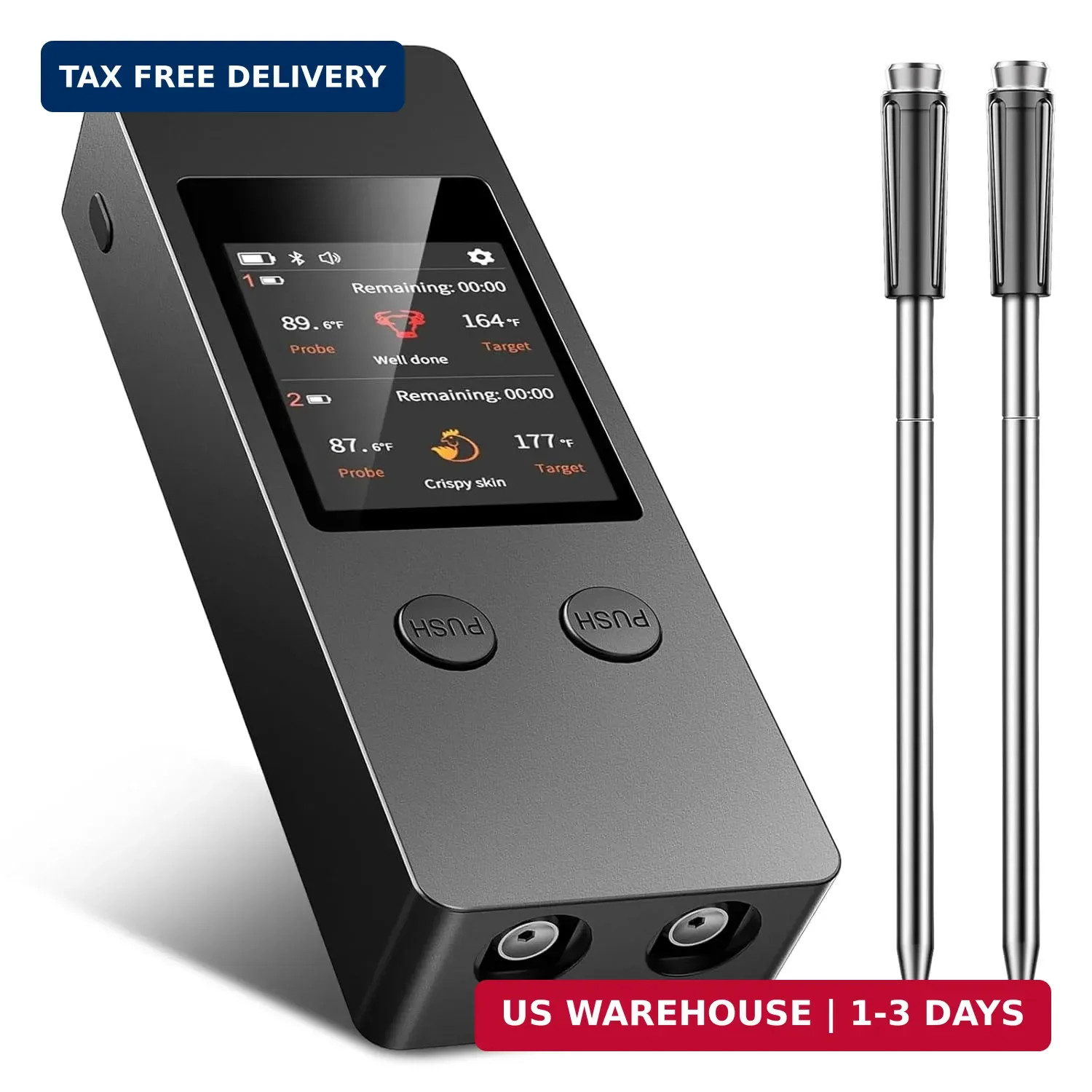 Bluetooth Wireless Meat Thermometer, No App Needed, 800FT Range, Dual Ultra-Thin
