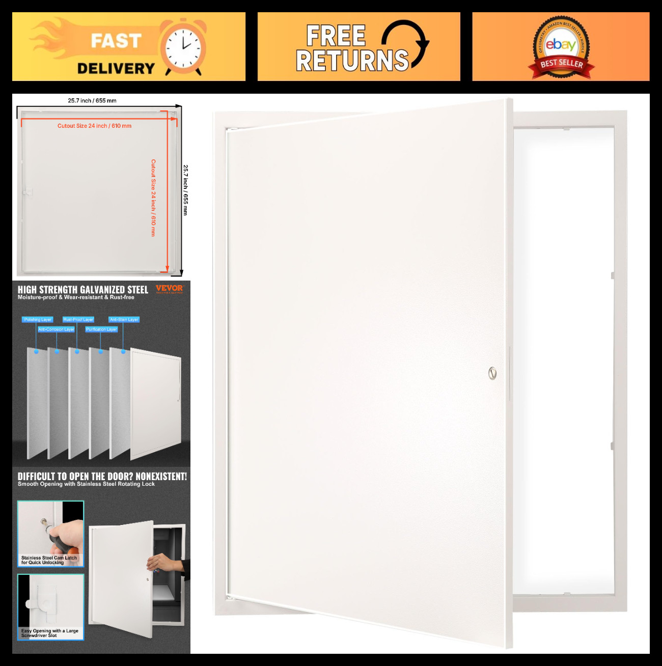 Metal Access Panel for Drywall Ceiling 24"x24" - Heavy-Duty Steel Door, Easy Ins