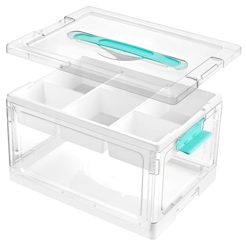 24 QT Clear Plastic Craft Organizers and Storage Box with Removable Trays and