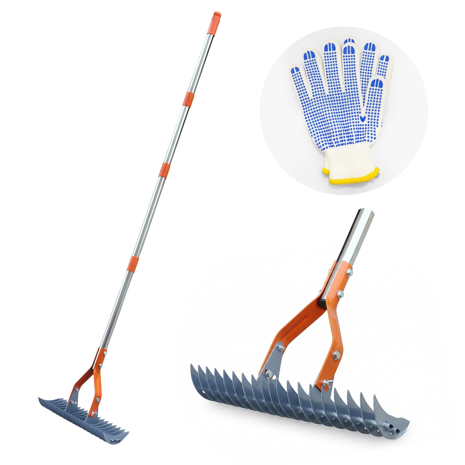 Thatch Rake – 74-Inch Heavy Duty Metal Rake with Hardened Steel Tines for Eff...