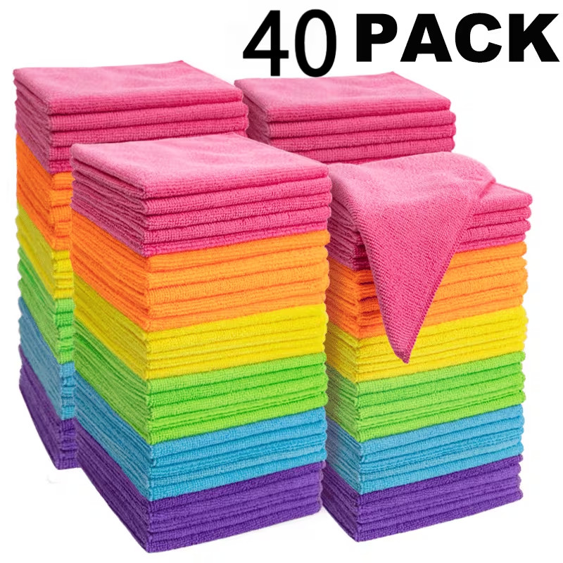 Microfiber Cleaning Cloth Set of 40 Towel Rag Car Polishing Detailing No-Scratch