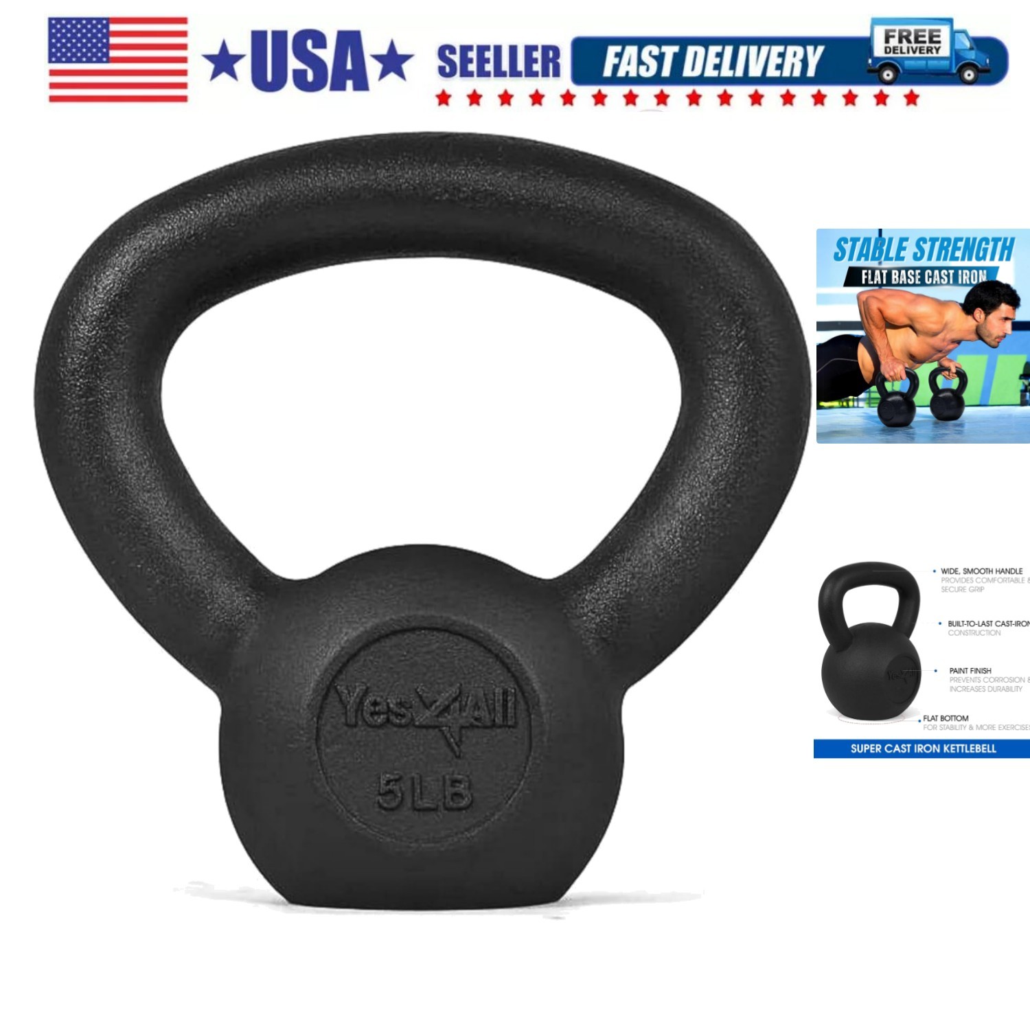 Cast Iron Kettlebell, Strength Training Kettlebells 5-80 Lb 5,10,15,20,25,30,...