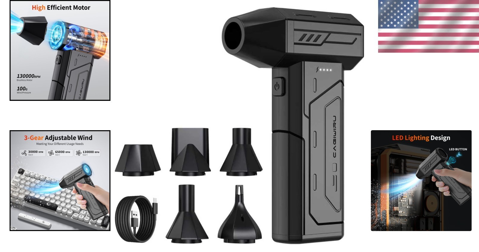 Rechargeable Compressed Air Duster - Handheld 130000RPM Blower for Electronics