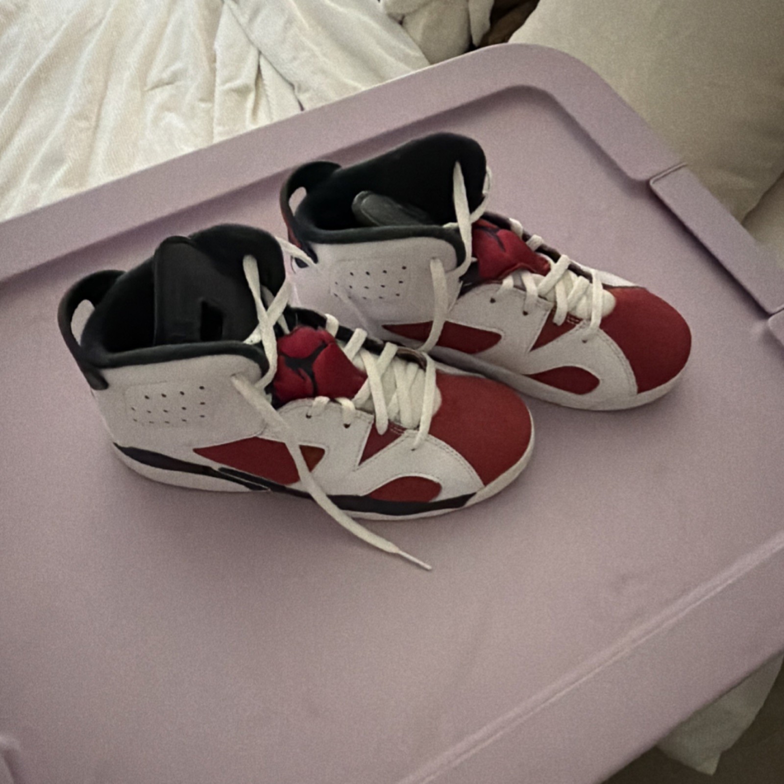 Jordan Air Jordan 6 Carmine White Red Black Unisex Kids High Top Sneaker