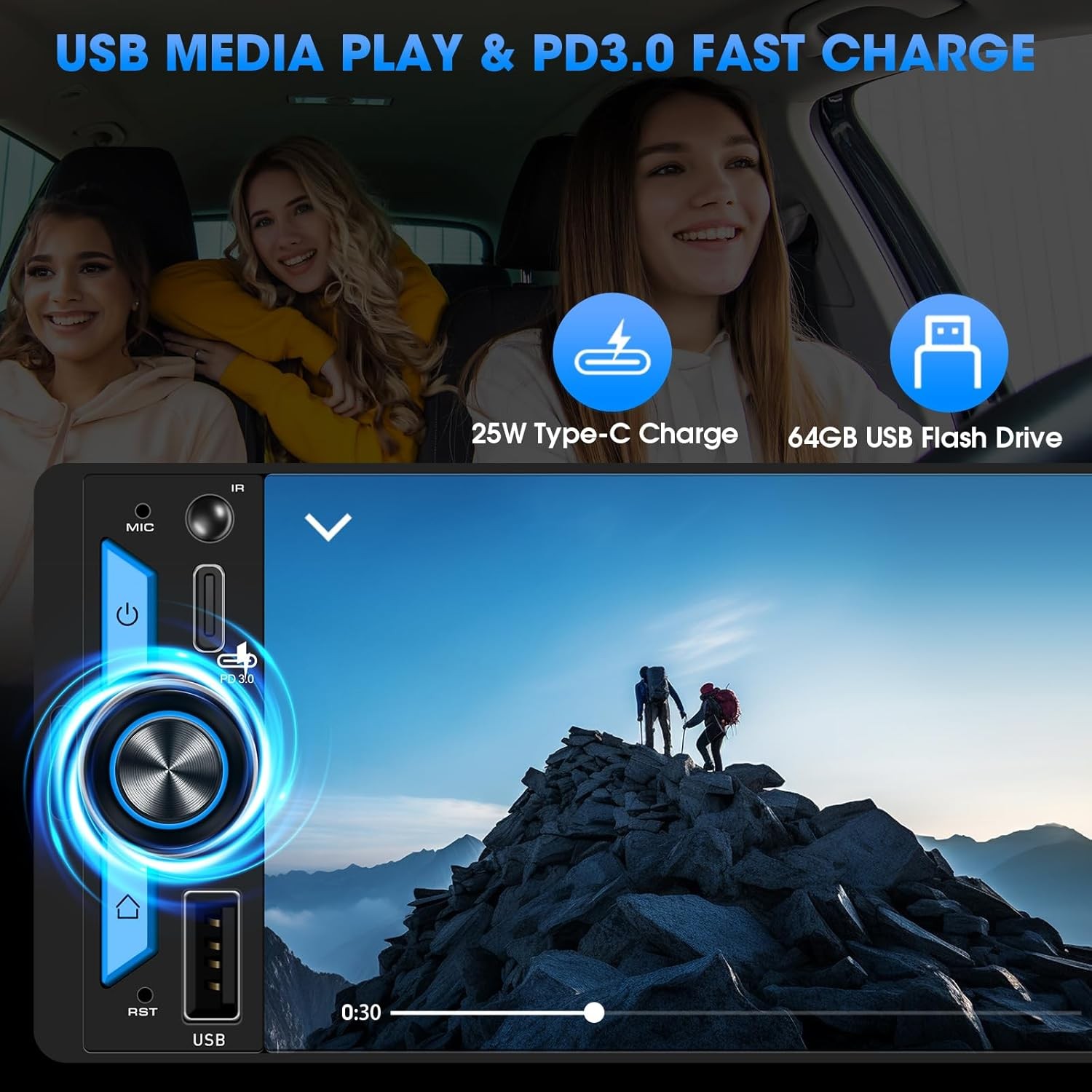 AKAMATE Wireless Single Din CarPlay Stereo: 6.5 Inch Wireless Android Auto