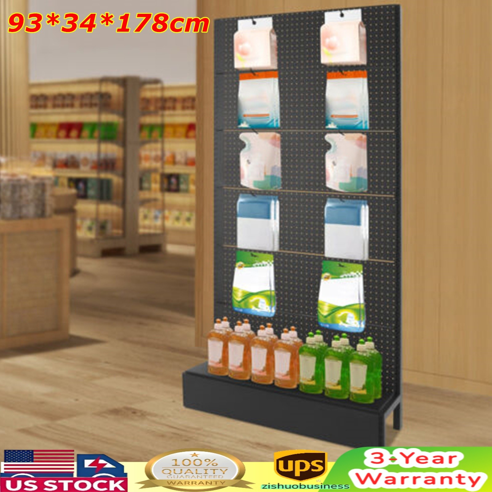 Peg Board Display Stand, Retail Display Rack with 10 Hooks 93*34*178cm Black