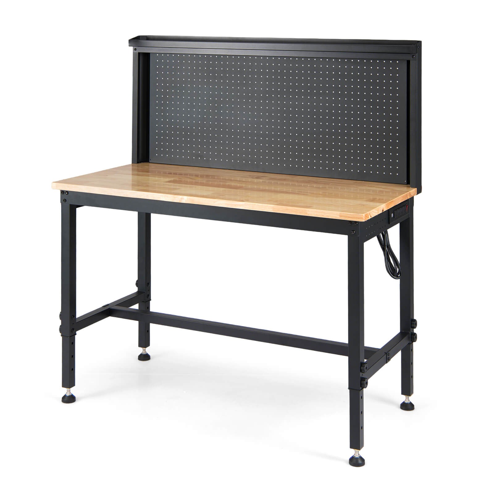48” Adjustable Height Rubber Wood Top Work Tool Bench with Storage Shelf