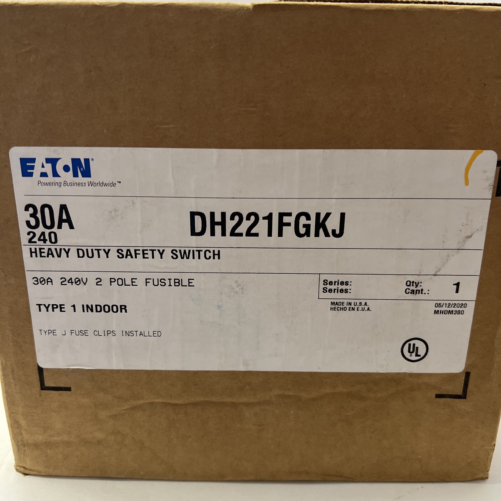 Eaton DH221FGKJ Heavy Duty Safety Switch  30A Type 1 Indoor