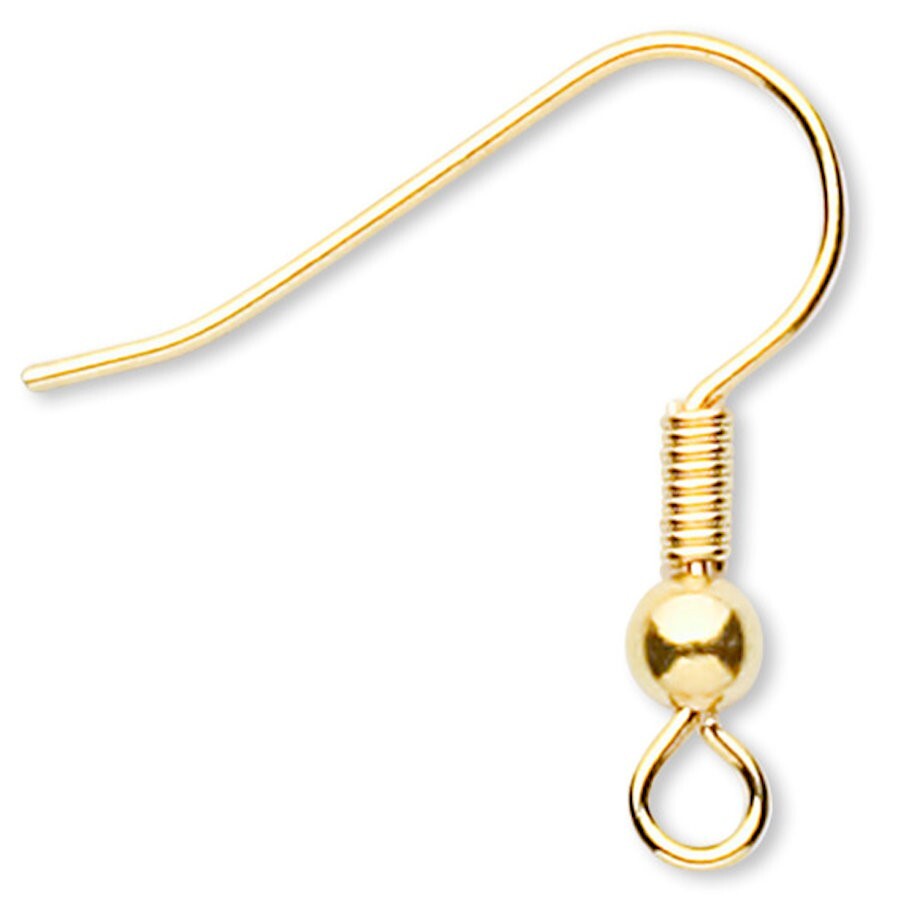 10 OR 100 Gold Finished Brass 19mm Fishhook Earwires with Ball & Coil Earrings