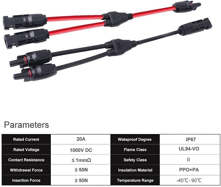 Solar Panel Connectors Waterproof Y Branch Parallel Adapter Cable Wire Plug USA
