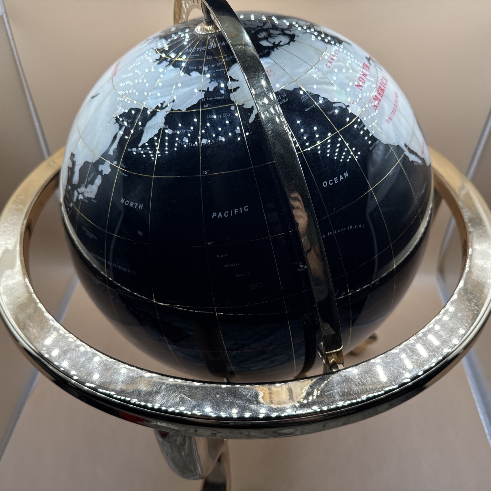 Rare Large Tabletop Mother ofBlack Pearl Semi-Precious Gemstone Globe 13 Inch’s