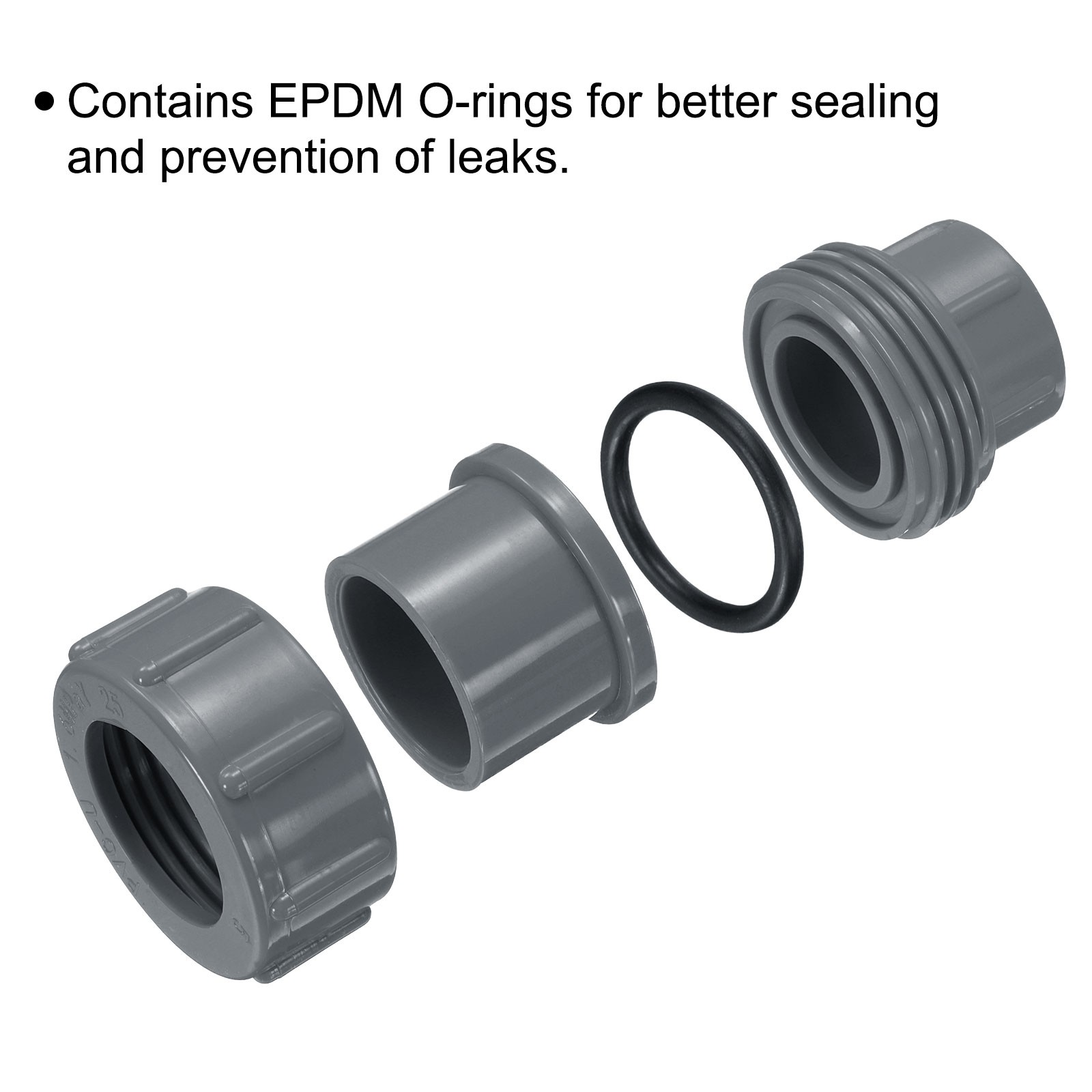 2 Pcs 1.2" Union PVC Coupling Pipe Fitting Adapter, Grey