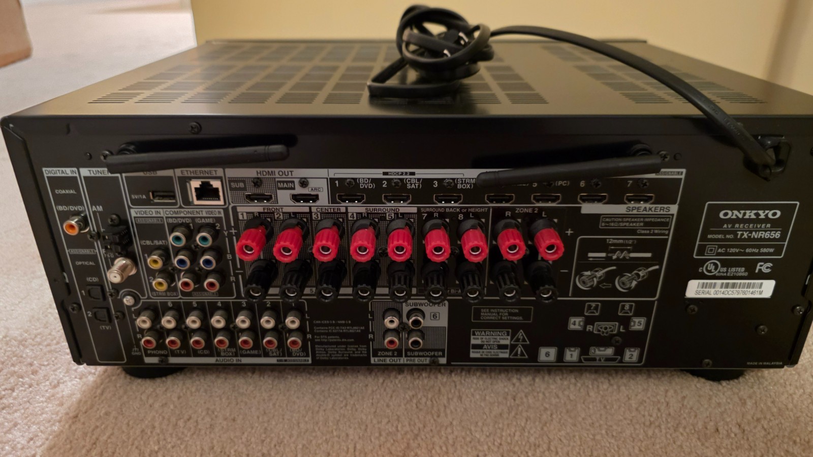 Onkyo TXNR656 7.2-channel Network A/V Receiver - Black FOR PARTS OR REPAIR